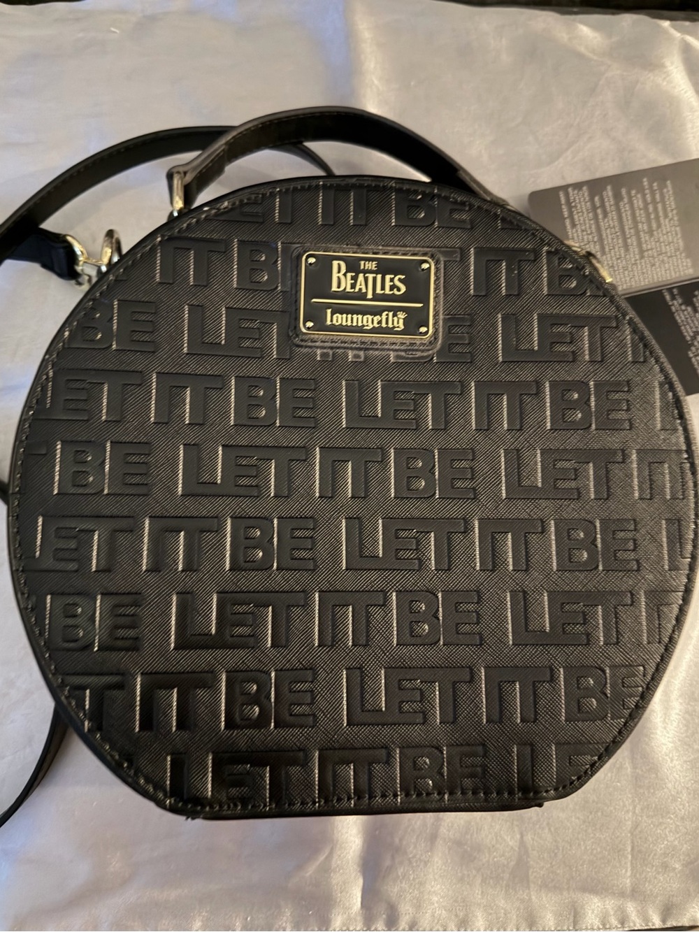 Loungefly Black Beatles "Let It Be" Round Messenger Bag